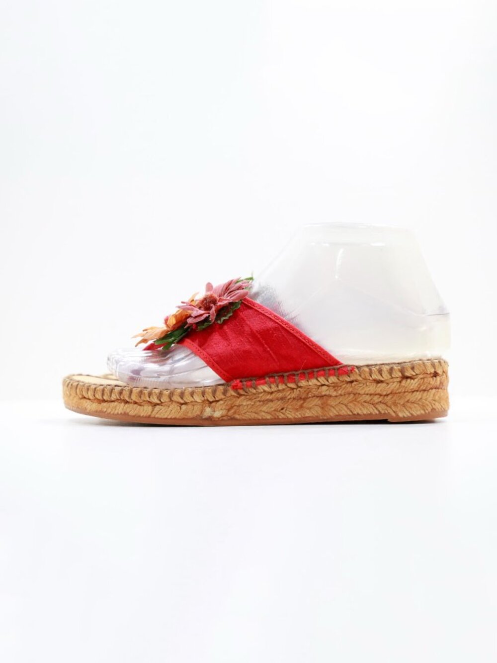 Andre Assous Red Silk Flower Flat Thong Sandals - 6. Made in Spain